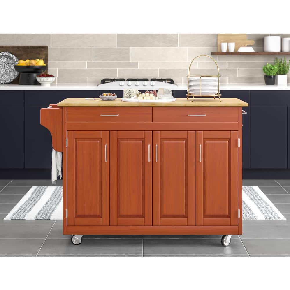 Cottage Oak Wood Kitchen Cart with Spice Rack and Storage