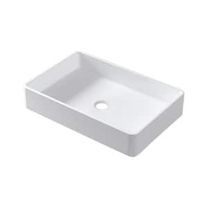 White Rectangular Stone Solid Surface Bathroom Vessel Sink with Drainer