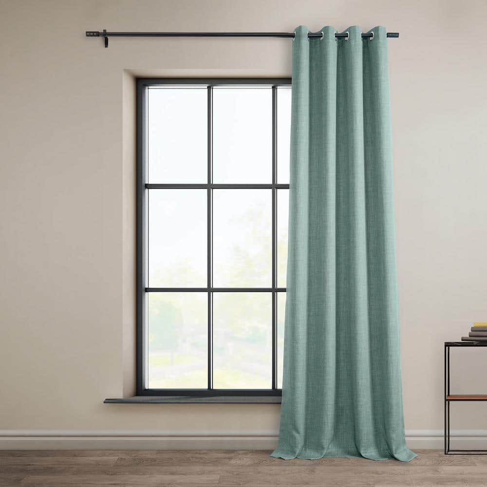 Sea Thistle Blue Faux Linen Room Darkening Grommet Panel - 50" x 108"