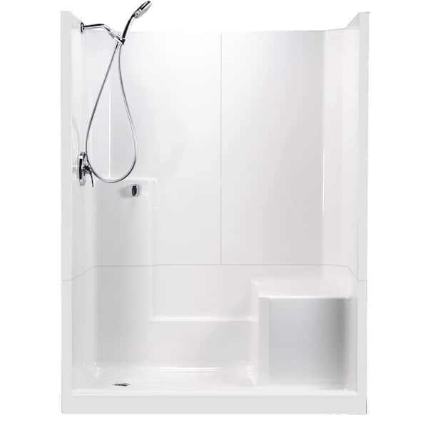 Ella 60 in. x 33 in. x 77 in. 3-Piece Low Threshold Shower Stall in White, Molded Seat, Shower Kit, Left Drain
