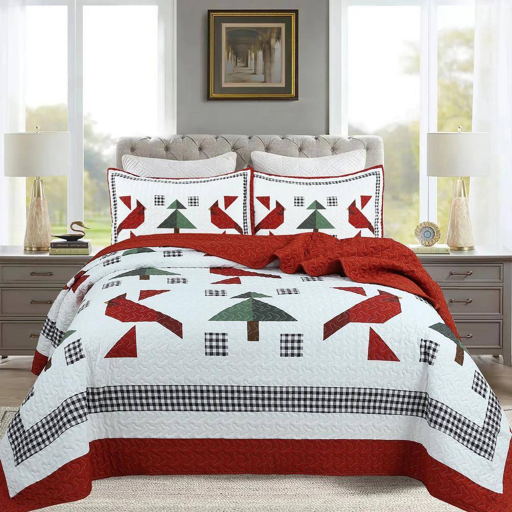 Red and White Reversible Kids Queen Bedspread Set