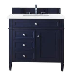 Brittany 36 in. W x 23.5 in.D x 34 in. H Single Vanity in Victory Blue with Marble Top in Carrara White