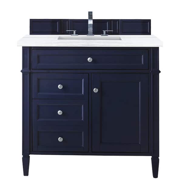 James Martin Vanities Brittany 36 in. W x 23.5 in.D x 34 in. H Single Vanity in Victory Blue with Marble Top in Carrara White