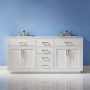 Ivy 72 in. Bath Vanity in White with Carrara Marble Vanity Top in White with White Basins