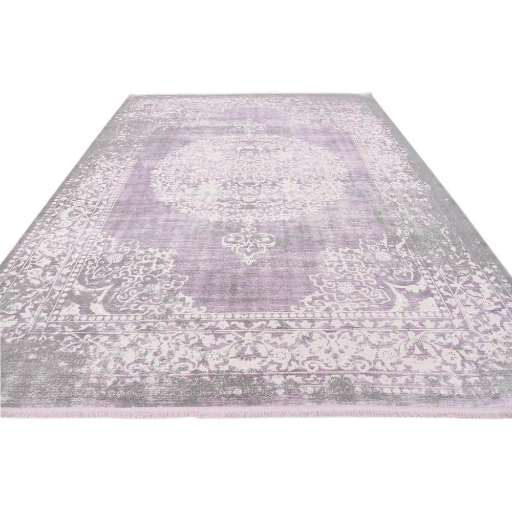 Olwen Purple and Gray Synthetic 8' x 10' Rectangular Area Rug