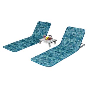 Fabric Folding Beach Mat Set Adjustable Beach Lounge Chair and Side Table Set Green (3-Pieces)