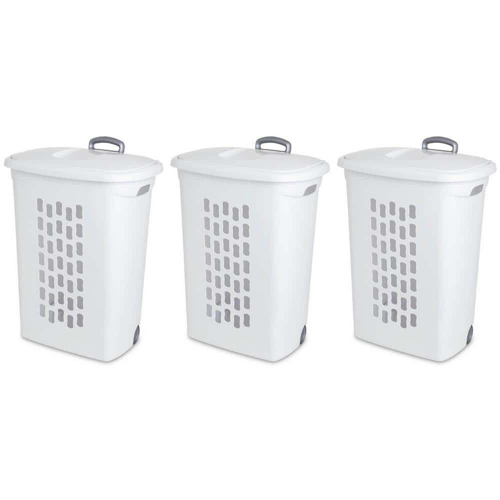 Sterilite Laundry Hampers with LiftTop Wheels and Pull Handle (3Pack