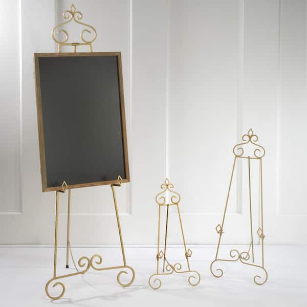 Kavia 48H Gold Iron Scrolled Adjustable Stand Floor Easel - #219E6