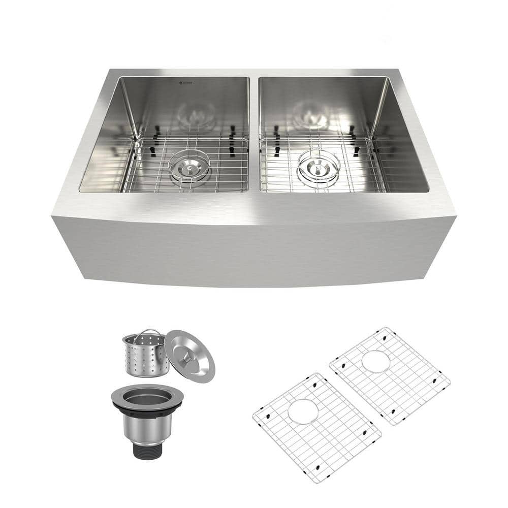 33 in. Farmhouse/Apron-Front Double Bowl 18 Gauge Stainless Steel Kitchen S