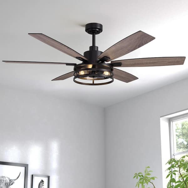 60 black caged ceiling fan light remote, reversible 3CCT dimmable noiselessFarmhousefor bedrooms/living rooms/patios