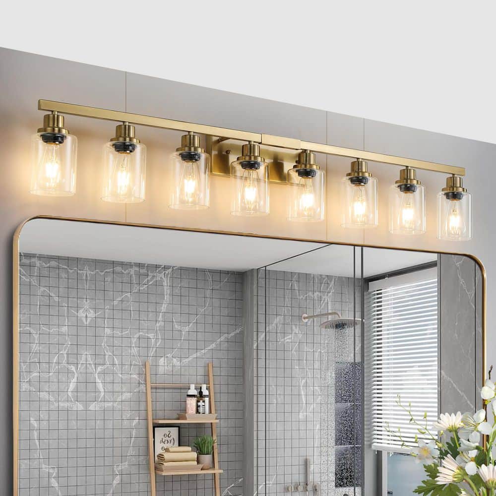 51 in. 8-Light Gold Vanity Light with Glass Shade price history on PriceWatchPro