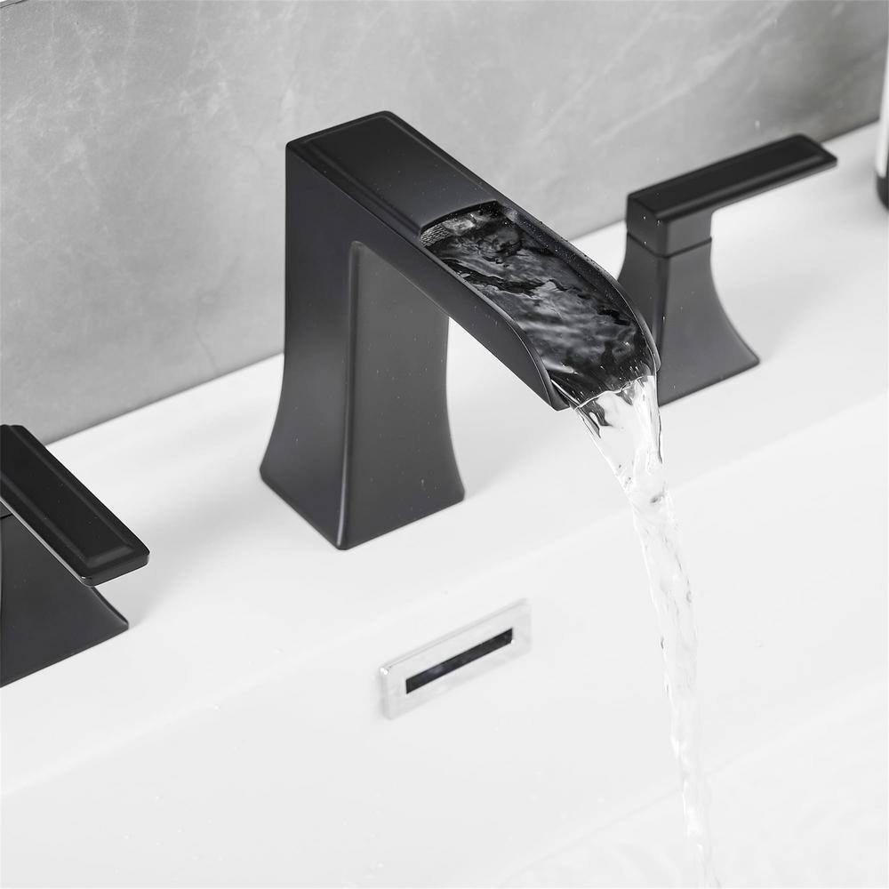 Matte Black 8-Inch Widespread Double Handle Waterfall Faucet