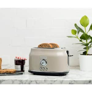 Dorset 900-Watt 2-Slice Wide Slot Putty Retro Toaster with Removable Crumb Tray and Adjustable Settings