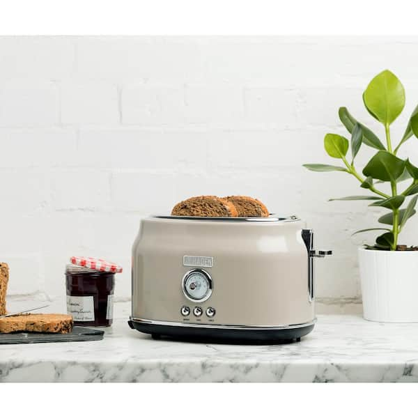 Dorset 900-Watt 2-Slice Wide Slot Putty Retro Toaster with Removable Crumb Tray and Adjustable Settings