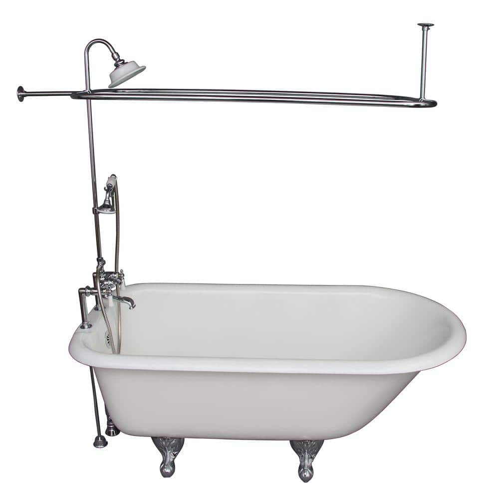 Barclay Products 5 ft. Cast Iron Ball and Claw Feet Roll Top Tub in White with Polished Chrome Accessories