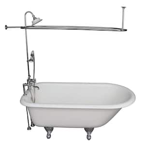 5 ft. Cast Iron Ball and Claw Feet Roll Top Tub in White with Polished Chrome Accessories