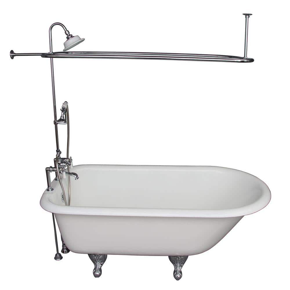 5.6 ft. Cast Iron Ball and Claw Feet Roll Top Tub in White with Polished Ch