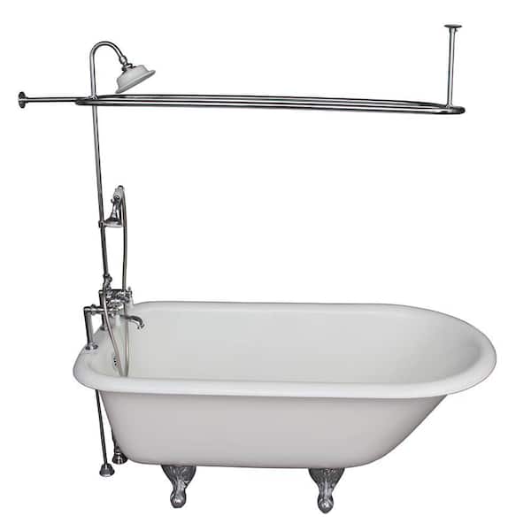 Barclay Products 5.6 ft. Cast Iron Ball and Claw Feet Roll Top Tub in White with Polished Chrome Accessories