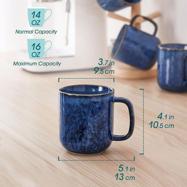 vancasso Starry 16 oz. Blue Stoneware Mugs (Set of 4) Coffee Mug Set Coffee  Cups Tea Cups Drinkware Set Service for 4 VC-STARRY-B-4DBZ-FC