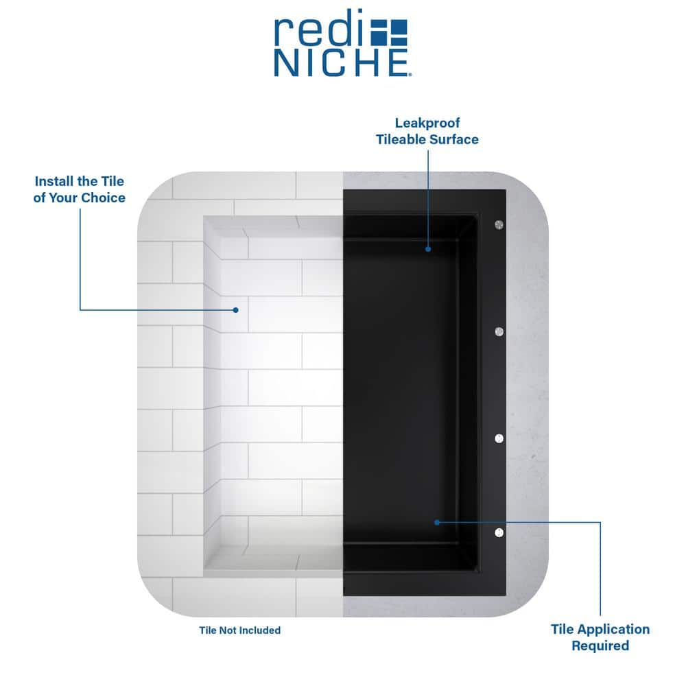 Black Double Recessed Plastic Shower Shelf, 16" x 26"