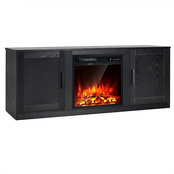 Costway 58 in. Freestanding Wood Electric Fireplace TV Stand Entertainment Console with 18'' Electric Fireplace in Black