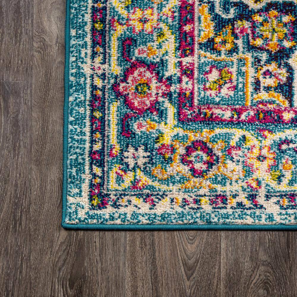 Blue and Multicolor Synthetic Medallion Runner Rug, 2' x 8'