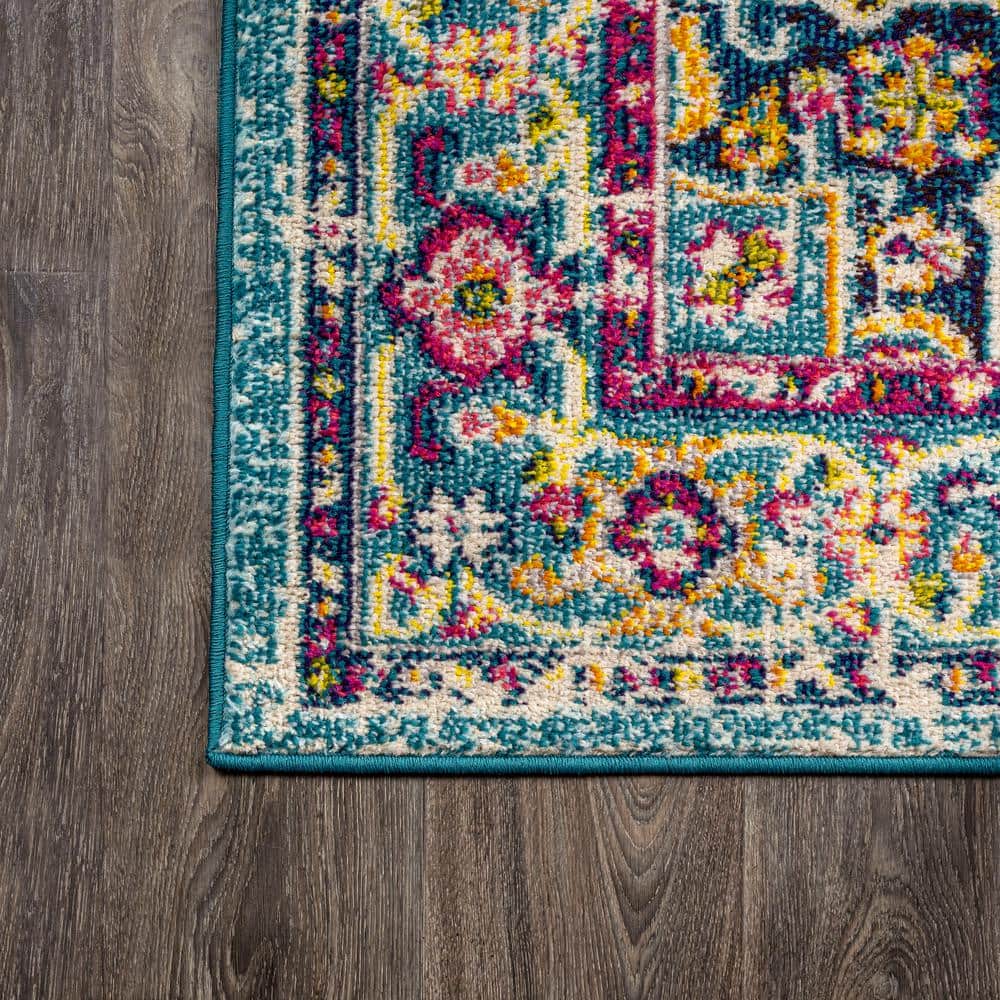 Blue Rectangular Medallion Synthetic Easy Care Rug