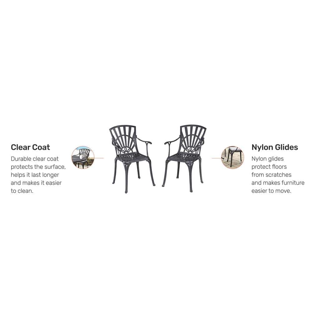 Grenada Charcoal Cast Aluminum Outdoor Dining Chair Pair