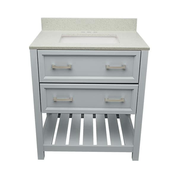 Ella Tremblant 31 in. W x 22 in. D x 36 in. H Bath Vanity in Gray with Quartz Stone Galaxy White Top with White Basin