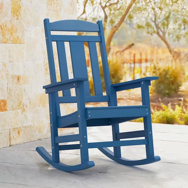 OrangeOne Navy Blue Plastic Adirondack Outdoor Rocking Chair Porch Rocker Patio Rocking Chairs