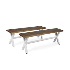 Chesley Dark Oak and White Rustic Metal Wood Dining Bench 63 in. W. x 18.25 in. H