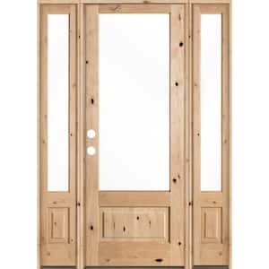 64 in. x 96 in. Farmhouse Knotty Alder Right-Hand/Inswing 3/4 Lite Clear Glass Unfinished Wood Prehung Front Door