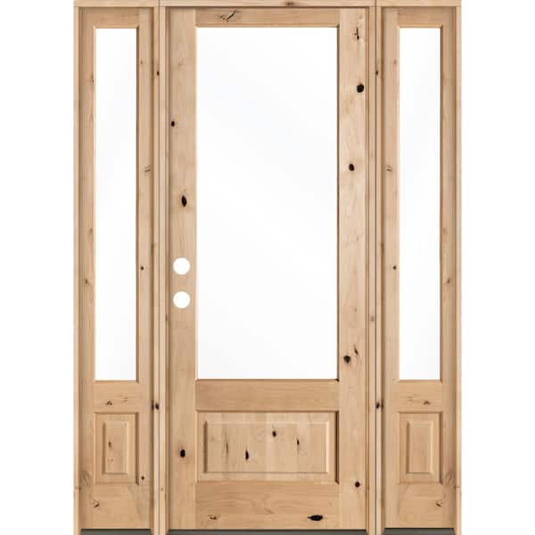 Krosswood Doors 64 in. x 96 in. Farmhouse Knotty Alder Right-Hand/Inswing 3/4 Lite Clear Glass Unfinished Wood Prehung Front Door
