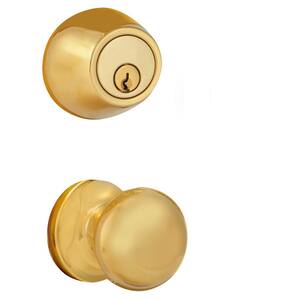 Polished Brass Single-Cylinder Electronic Door Deadbolt Handleset with Keyless Entry via Remote Control