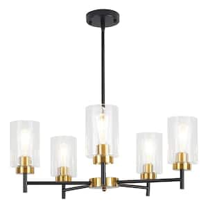 5-Light Black and Gold Contemporary Chandelier with Clear Glass