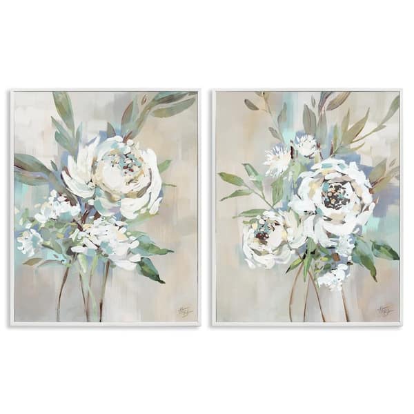 Antique Rose Bundles by Nina Blue 2-Pieces White Framed Nature Giclee Art Print 30 in. x 24 in.