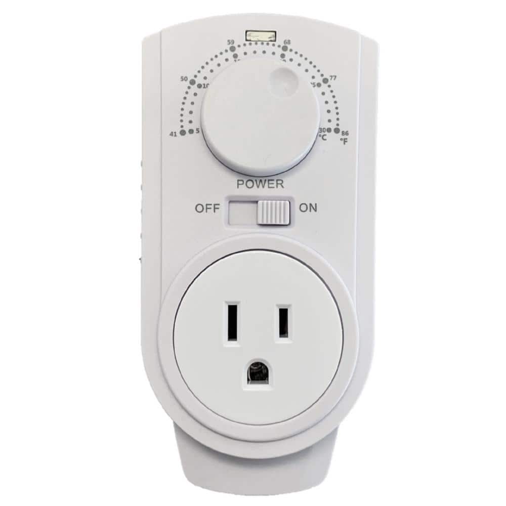 White Programmable Plug-in Thermostat for Heaters and AC