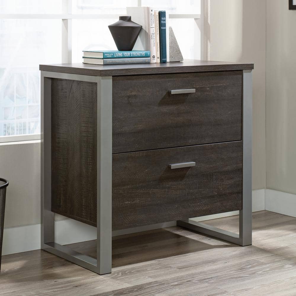 Blade Walnut 2-Drawer Lateral File Cabinet with Silver Frame