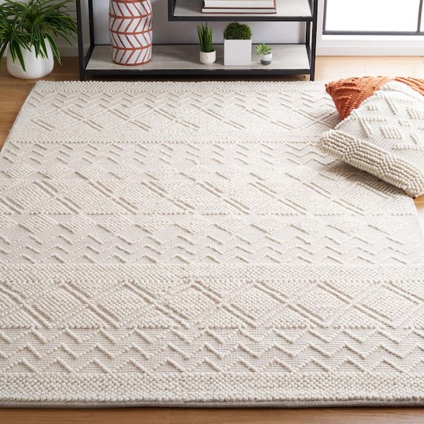 Natura 3 ft. x 3 ft. Ivory Chevron Striped Diamond Square Area Rug