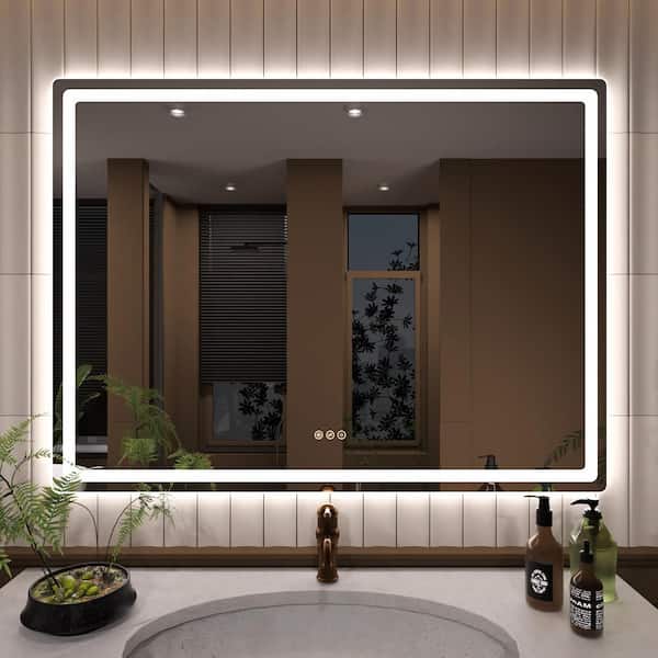 TaiMei 48 in. W x 36 in. H Round Corner Rectangular Frameless Wall Mount LED Single Bathroom Vanity Mirror in Polished Crystal