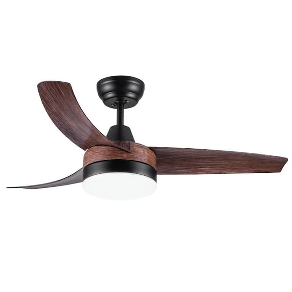 42 in. Farmhouse Rustic  LED Ceiling Fan with Brown Wood Grain ABS Blades and Remote Control, Brown