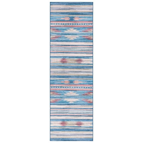 SAFAVIEH Arizona Blue/Rust 3 ft. x 8 ft. Striped Aztec Machine Washable Runner Rug
