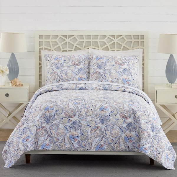 Vera Bradley Morning Shells 3-Piece Blue King Quilt Set