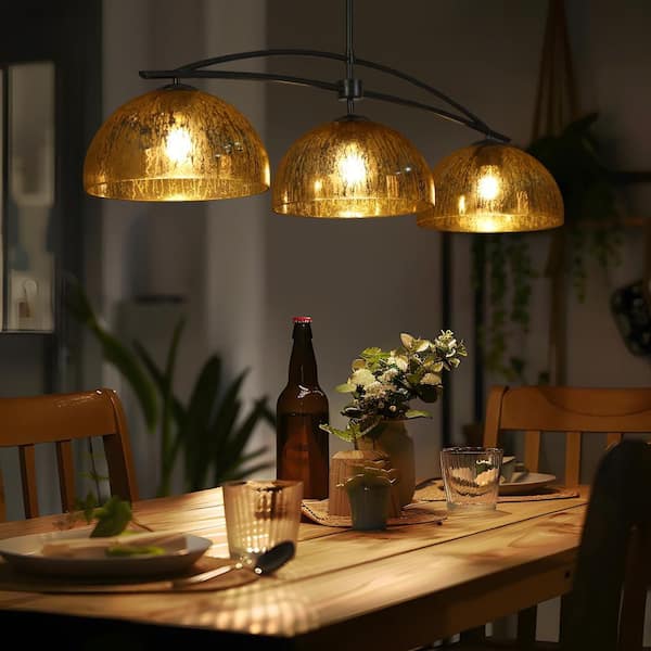 Farmhouse 3-Light Brass Island Pendant Light, Modern Black Pendant Light for Dining Room with Dome Mercury Glass