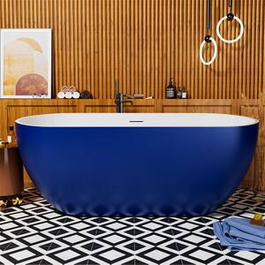VALLEY 65 in. Acrylic Oval Bowl Shaped Freestanding Flatbottom Soaking Tub Non-Whirlpool Bathtub in Blue