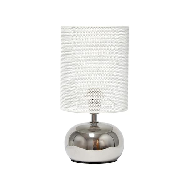 Simple Designs 10.04 in. Mesh Around Bedside Mini Ceramic Table Lamp for Living Room, Bedroom, Entryway, Chrome