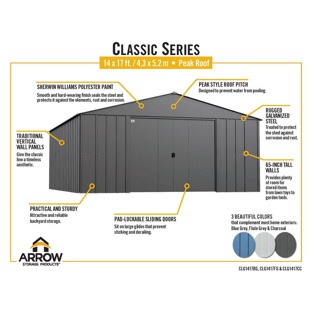 14 ft x 17 ft Blue Grey Steel Storage Shed