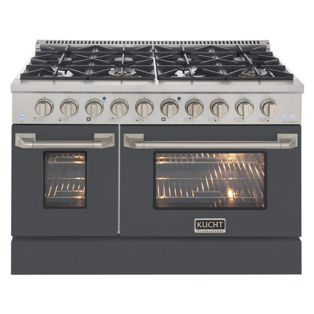 Kucht Pro Style 48 In 6 7 Cu Ft 8 Burner With Double Oven Liquid   Cement Grey Kucht Double Oven Gas Ranges Kng481 Lp Cy 64 1000 