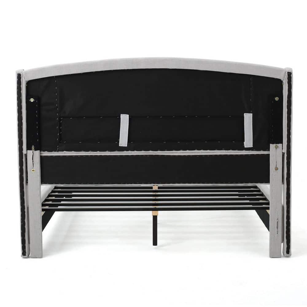 Elegant Light Gray Wingback King Platform Bed with Tufted Headboard