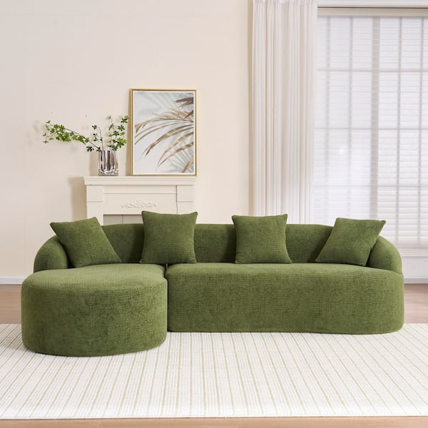 98.8 in. W Chenille L-Shape Modular Sectional Sofa in Green, Compressed and No Assembly